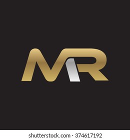 MR company linked letter logo golden silver black background