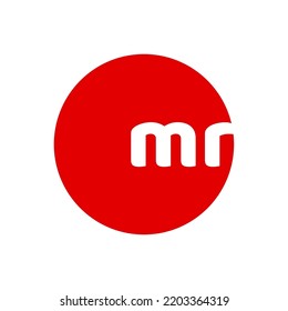 MR company logo in initial letters. MR letters on red dot.