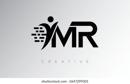 MR Creative Digital Monogram Logo - Futuristic Letter mark Design Apresentando forma humana, movimento Pixel e estilo técnico mínimo para identidade de marca inovadora