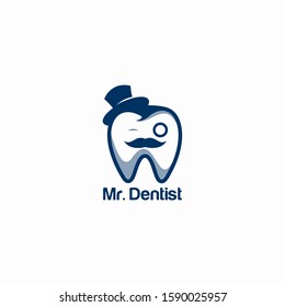 Mr. Dentist logo character illustration blue