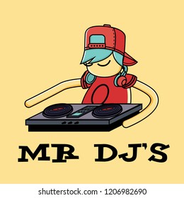 Mr. DJ Illustration,Turntable player,Tee design vector.Suitable for t-shirt print, street wear vector illustration