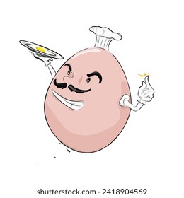 Mr. Egg Chef is carrying a plate of fried egg dishes, without background (not an AI image)
