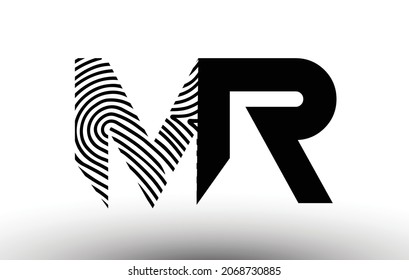 MR Fingerprint Zebra Letter Logo Design. MR Logo with fingerprint Creative Icon Vector Illustration