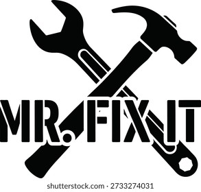 Mr Fix It tools typography design vector illustration for Fathers Day handyman dad repair and construction on transparent background.