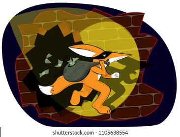 Mr. Fox escapes with a bag of money stolen in the bank.
