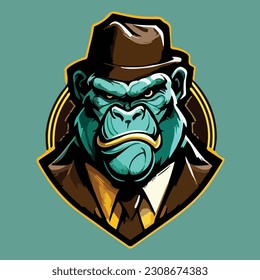 mr gorilla head mascot illustration vector art