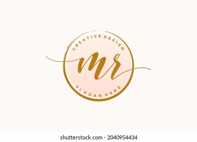MR handwriting logo with circle template vector signature, wedding, fashion, floral and botanical with creative template.