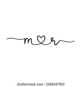 MR Heart monogram initial letters logo Design