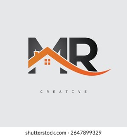 Logotipo de carta MR House - Monograma criativo imobiliário com forma de telhado e ícone de casa para propriedade, arquitetura e identidade de marca moderna