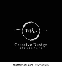 MR Initial calligraphy handwritten logo. Handwritten alphabet in the logo template. Letters and Alphabet for signature, wedding, fashion, floral and botanical logo design 