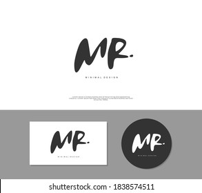 MR Initial handwriting or handwritten logo for identity. Logo with signature and hand drawn style.