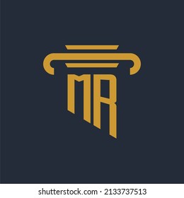 MR initial logo monogram with pillar icon design vector image