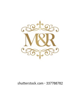 M&R Initial logo. Ornament ampersand monogram golden logo