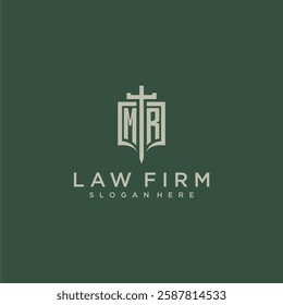 MR initial monogram for law firm with sword and shield logo image