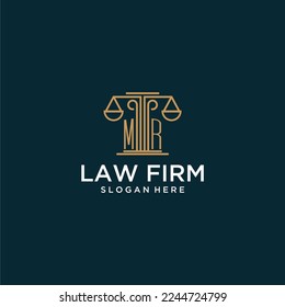 MR initial monogram logo for lawfirm with scale vector design