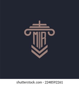 MR initial monogram logo with pillar design for law firm vector image