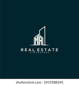 MR initial monogram logo real estate with building style design vector