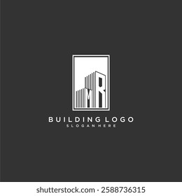 MR initial monogram real estate logo with building creative square style design