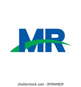 MR initial overlapping swoosh letter logo blue green