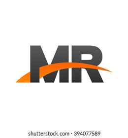 MR initial overlapping swoosh letter logo black orange