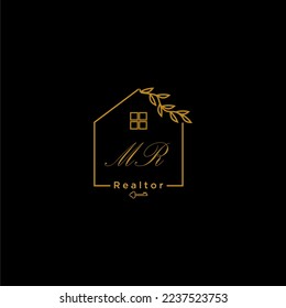 Logo inicial de MR para inmobiliaria con diseño de hogar creativo