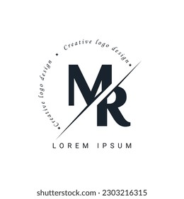 MR Letter Logo Design with a Creative Cut. Creative logo design