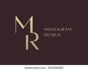 Desenho do ícone do logotipo da carta do MR. Monograma de iniciais de luxo estilo clássico.