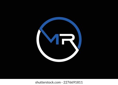 MR logo design. Vector illustration with black background.