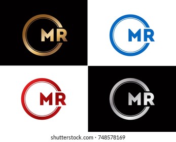 MR Logo. Letter Design Vector with Red and Black Gold Silver Colors
