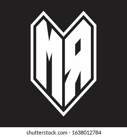 MR Logo monogram with emblem line style isolated on black background