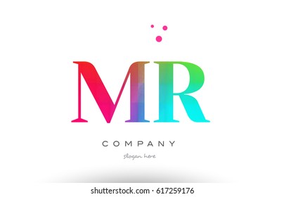 MR M R creative rainbow colors colored artistic alphabet company letter logo design vector icon template