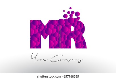 MR M R Dots Letter Logo with Purple Pink Magenta Bubbles Texture Vector.