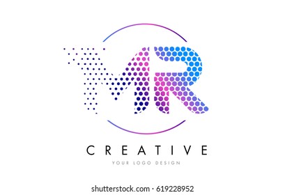 MR M R Pink Magenta Dotted Bubble Letter Logo Design. Dots Lettering Vector Illustration