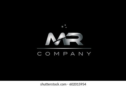 mr m r  silver grey metal metallic alphabet technology company letter logo design vector icon template black background