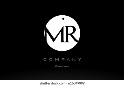 MR M R simple black white circle background alphabet company logo design vector icon template
