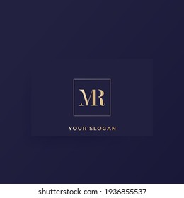 MR monogram, letters vector logo on a card