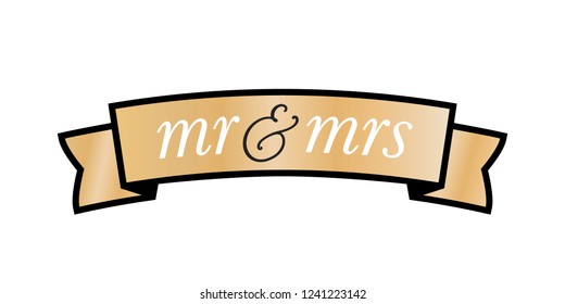 Mr. and Mrs., Mr Mrs Banner, Wedding Banner, Wedding Sign, Wedding Ribbon Vector Isolated Illustration