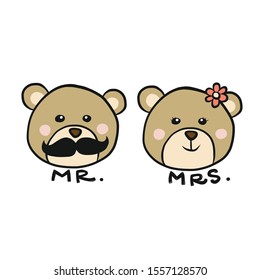 Mr. and Mrs. Bear cartoon vector illustration