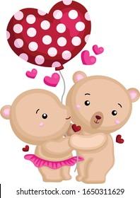 mr and mrs bear holding heart balloon