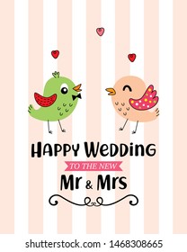 mr and mrs bird happy wedding greeting card vector