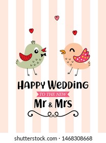 mr and mrs bird happy wedding greeting card vector