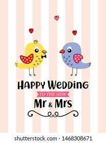 mr and mrs bird happy wedding greeting card vector