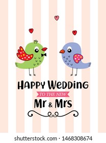 mr and mrs bird happy wedding greeting card vector