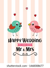 mr and mrs bird happy wedding greeting card vector