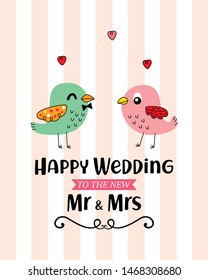 mr and mrs bird happy wedding greeting card vector