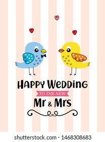 mr and mrs bird happy wedding greeting card vector