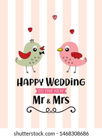 mr and mrs bird happy wedding greeting card vector