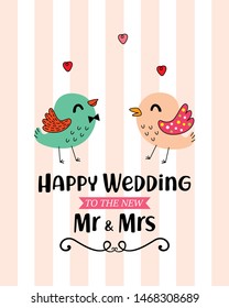 mr and mrs bird happy wedding greeting card vector