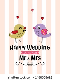 mr and mrs bird happy wedding greeting card vector