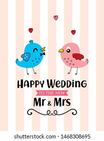 mr and mrs bird happy wedding greeting card vector